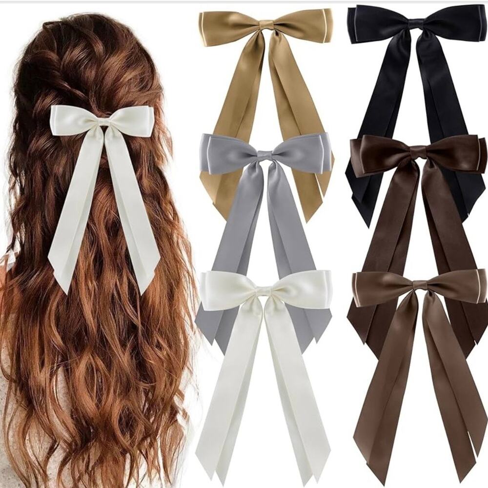Six Silky/Satin Alligator Hair Barrette Bows